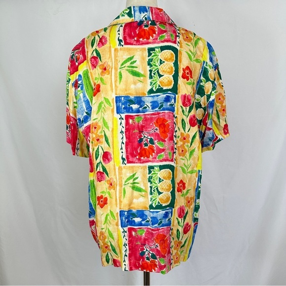 Vintage Hilo Hattie 2-Pc Top Blouse Short Womens Medium Vibrant Floral Hawaiian - Picture 9 of 16